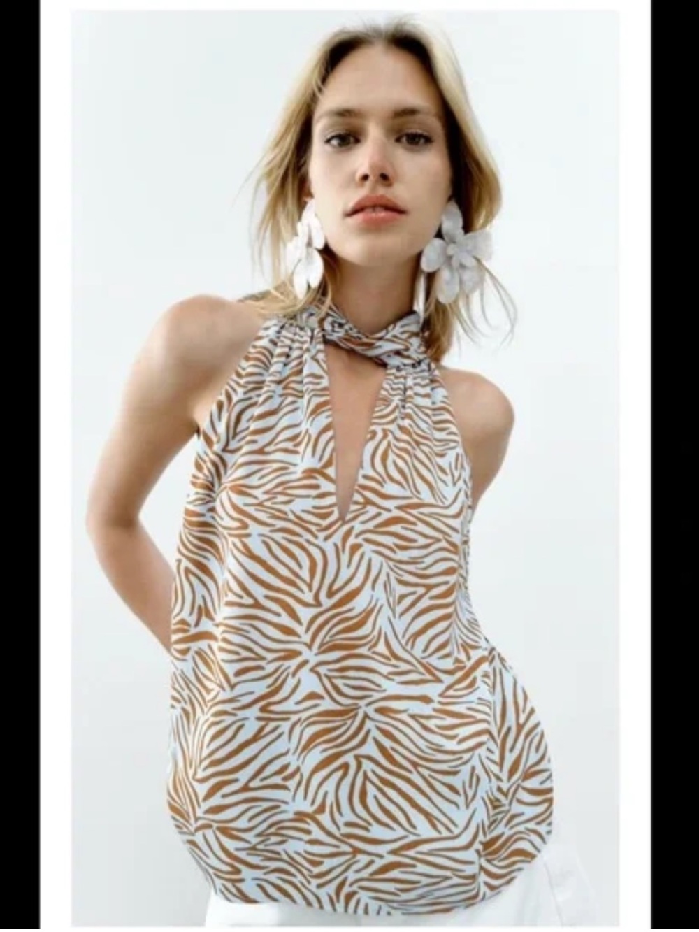 Zara Halter Zebra Print Top in Brown and White